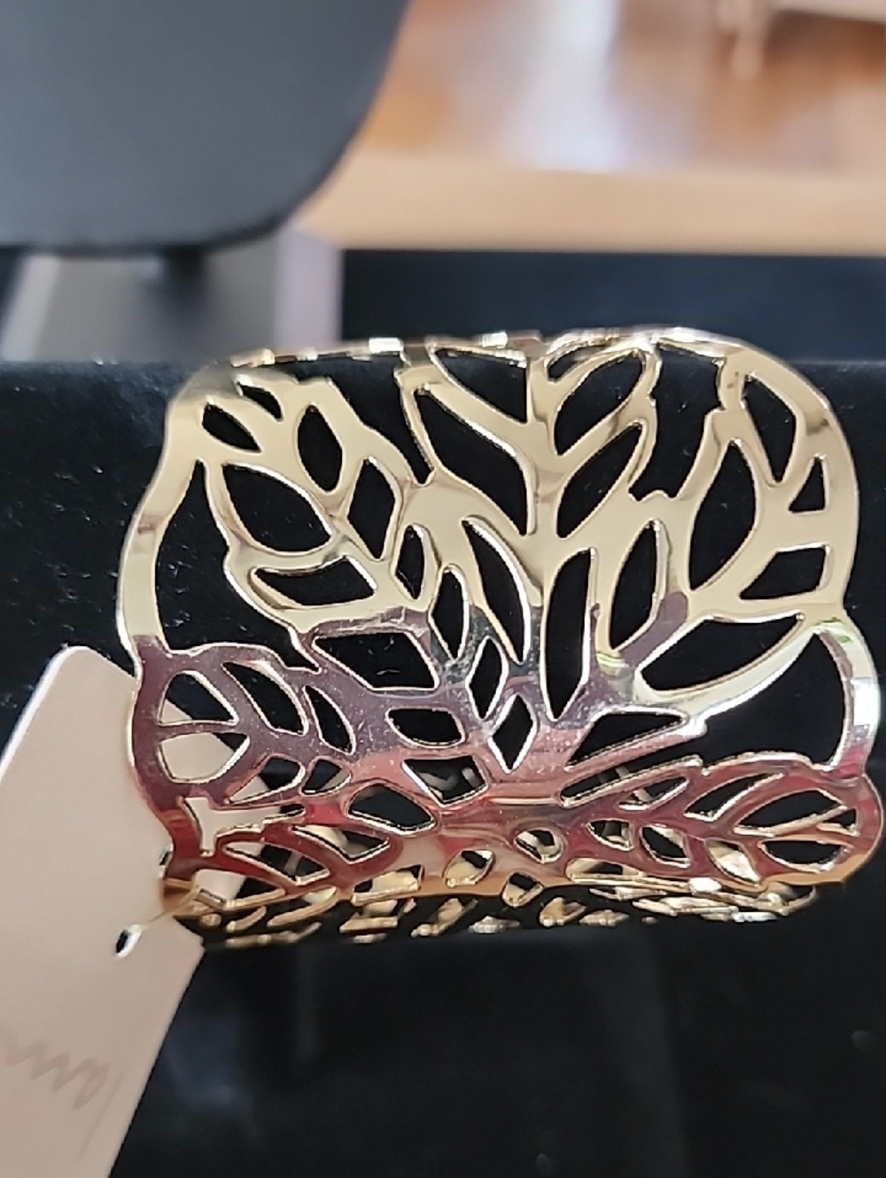 Gold Tone Leaf Cutout Cuff Bracelet